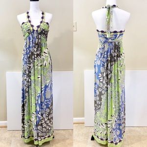 Donna Morgan Halter Maxi Dress Colorful Print 10